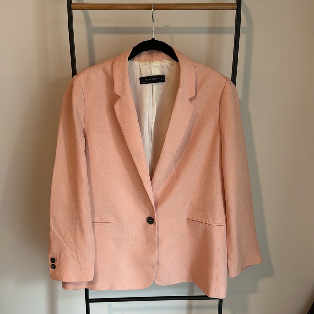 Zara Peach Linen Blazer